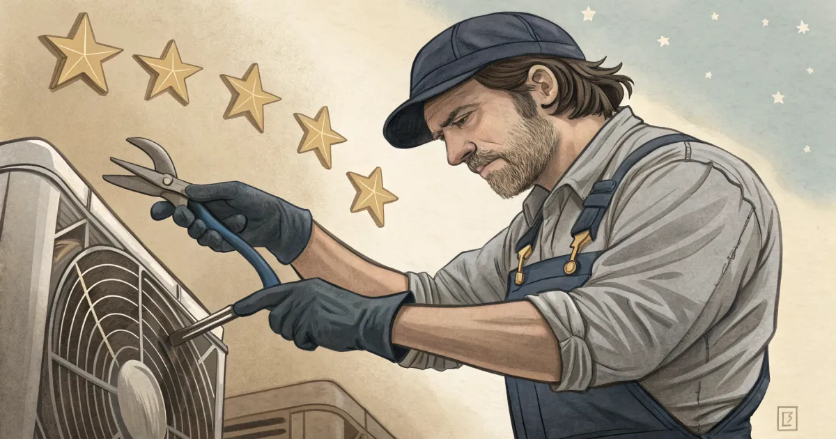 An HVAC technician servicing a unit, illustrating how to optimize a Google Business Profile to win more customers.